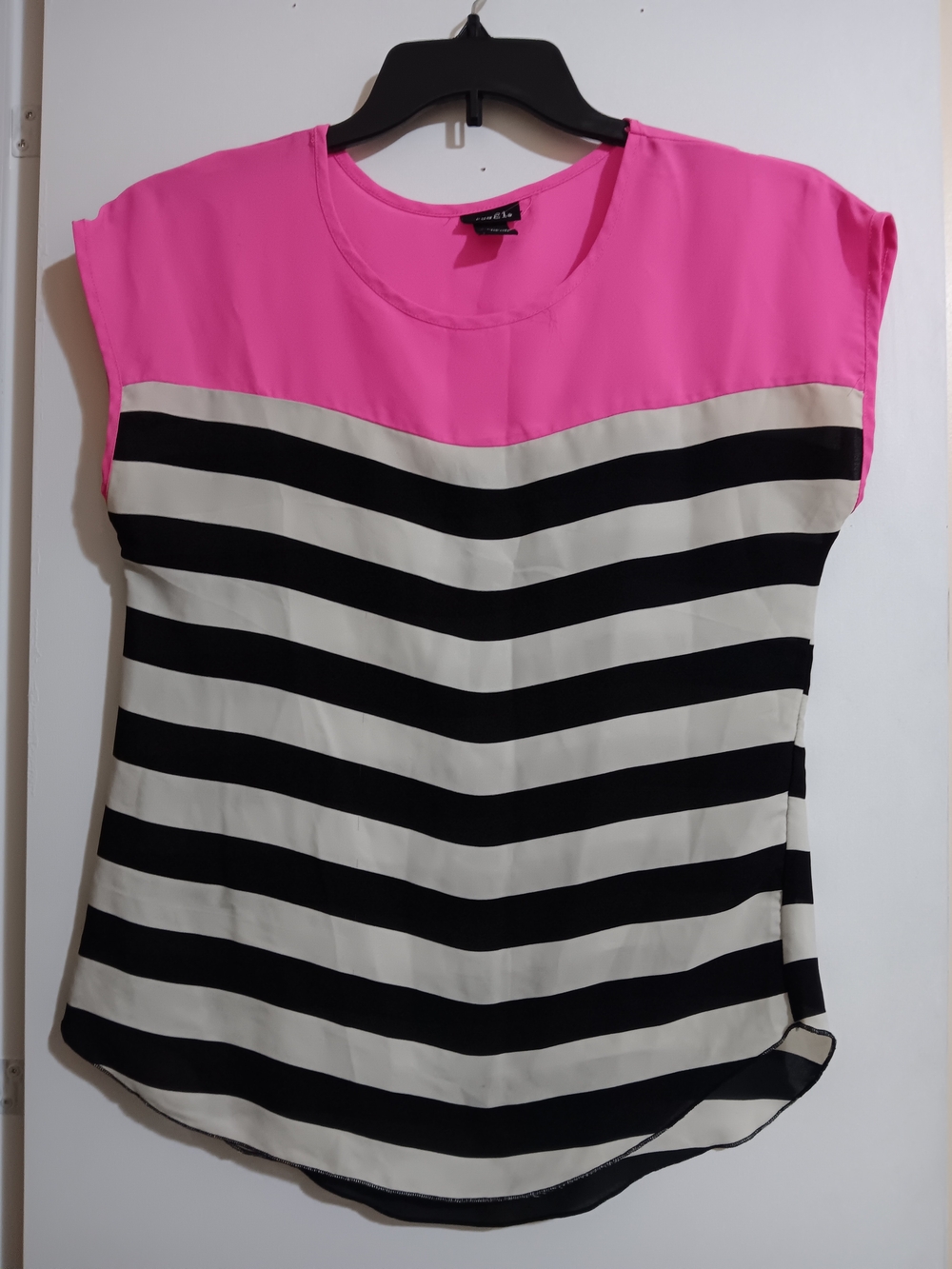 Rue21 Hot Pink Yoke Black and White Striped Blouse